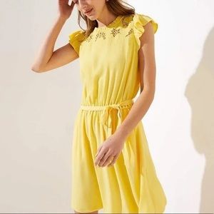 2/$60: LOFT Womens Floral Lace Yoke Ruffle Dress - Yellow